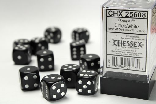 Imagen de Dados D6 Opaque 16mm Black/white 12-dice Block 25608